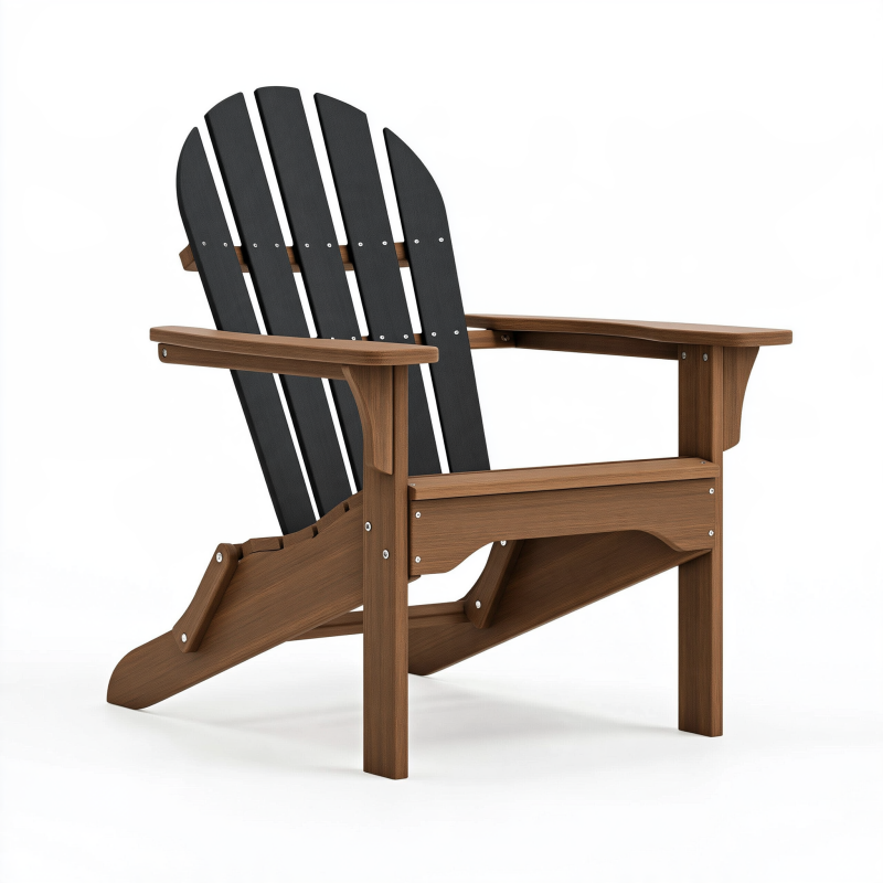 Adirondackstuhl 80 x 90 x 95 cm Holz Braun Schwarz Gartenstuhl mit hoher Rückenlehne