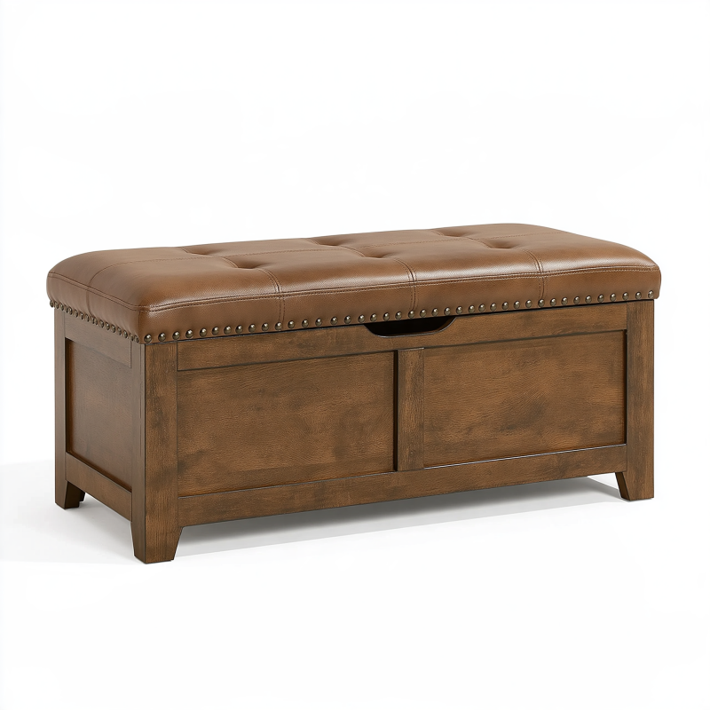 Aufbewahrungsbank 110 x 45 x 50 cm Kunstleder Braun mit gepolsterter Sitzfläche