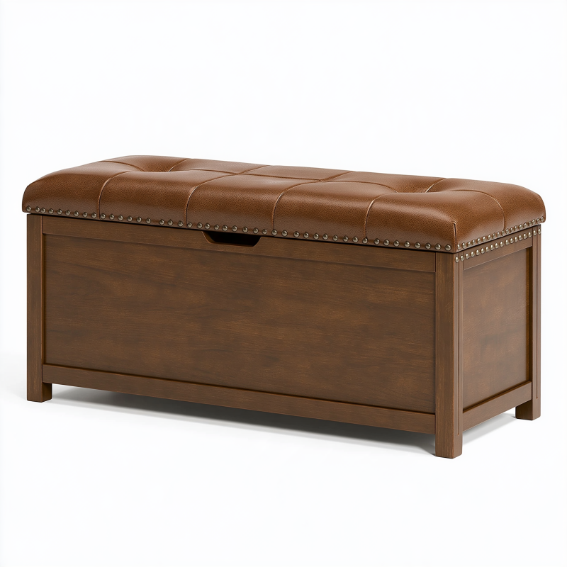 Sitzbank mit Stauraum 120 x 45 x 48 cm Braun Kunstleder Holz gepolstert