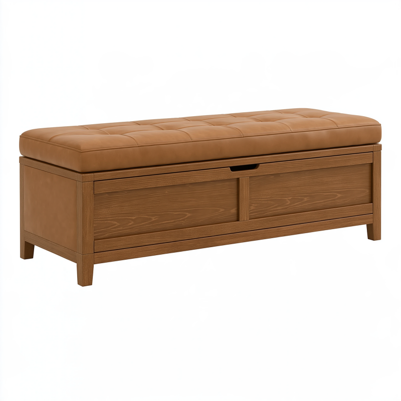 Truhenbank 120 x 45 x 50 cm Braun Holz Kunstleder gepolstert
