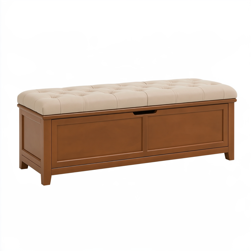 Truhenbank 120 x 45 x 50 cm Holz Braun Beige gepolstert klassisch