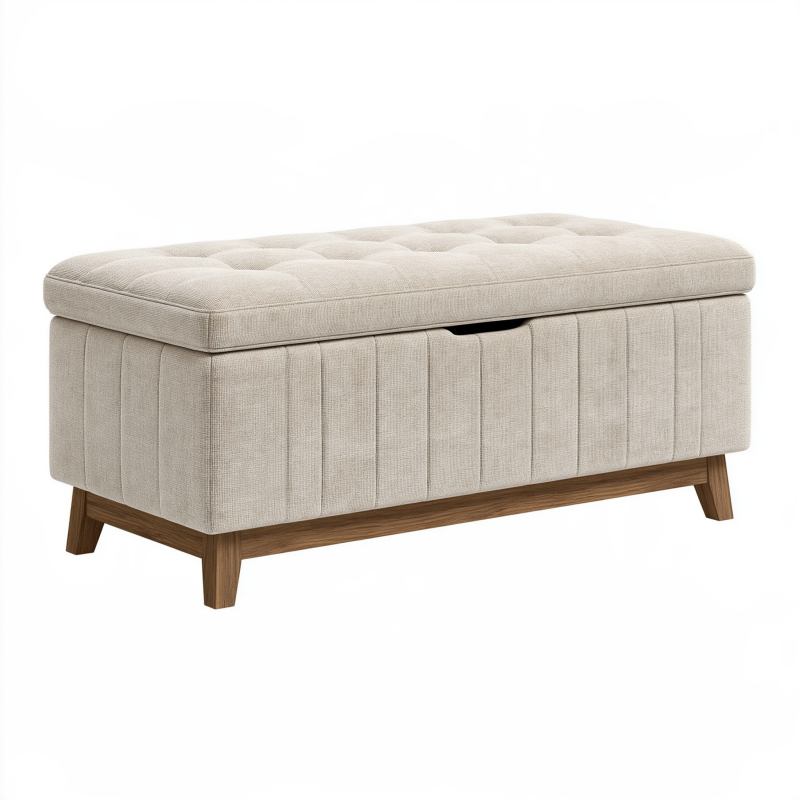 Sitzbank mit Stauraum 100 x 40 x 45 cm Beige Stoff Holz Gesteppt