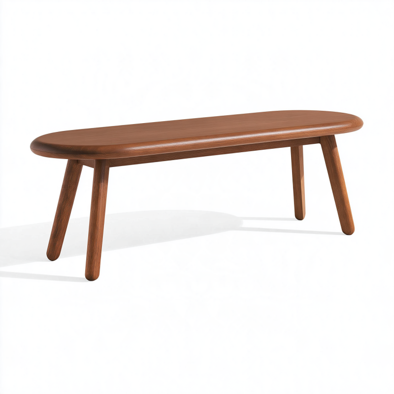 Holzbank 120 cm Braun mit ovaler Sitzfläche im skandinavischen Stil