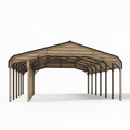 Carport 600 x 600 cm Stahl Braun Schwarz - freistehender Unterstand mit Satteldach