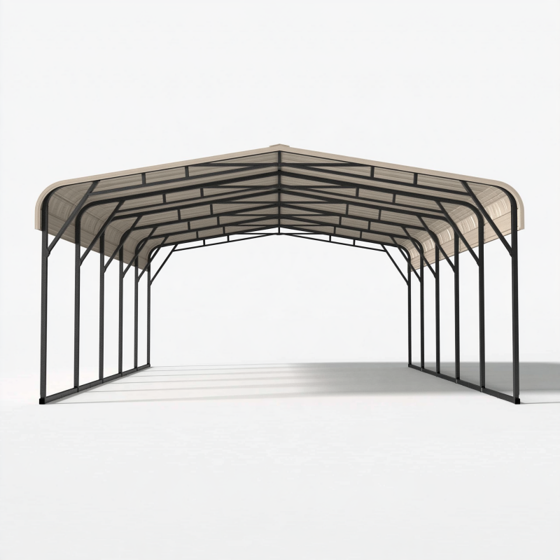 Carport 500 x 300 x 240 cm Stahl Schwarz Beige mit Kunststoffdach für Fahrzeuge