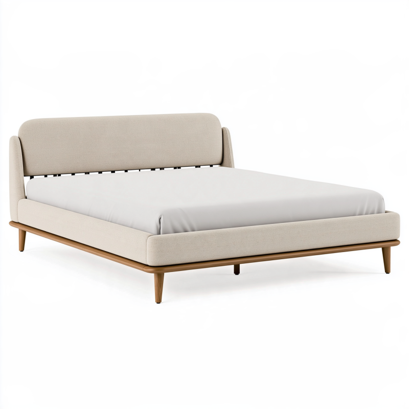 Polsterbett 180 x 200 cm in Beige mit Holzgestell und Lattenrost im modernen Stil