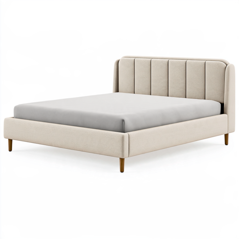 Polsterbett 160 x 200 cm Beige Stoff mit vertikal gestepptem Kopfteil