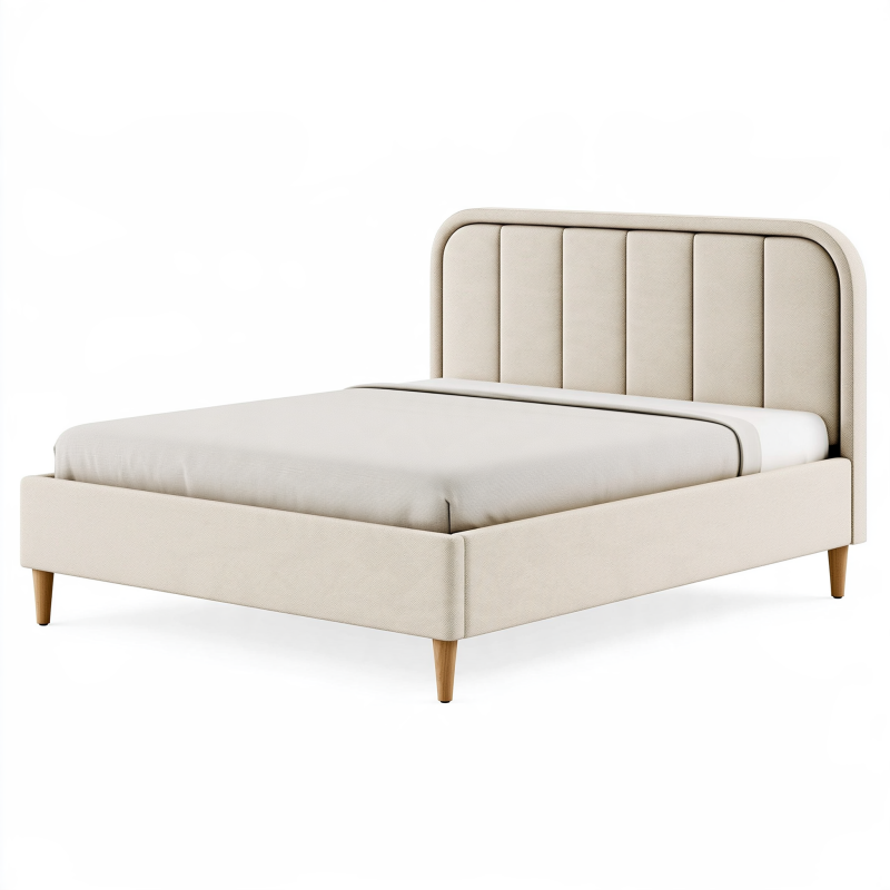 Polsterbett 160 x 200 cm Stoffbezug Beige Holzfüße Modernes Bett