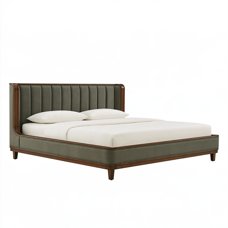 Polsterbett 180 x 200 cm Olivgrün Braun mit Holzrahmen - Doppelbett im modernen Stil