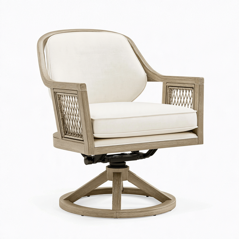 Drehsessel 76 x 78 x 94 cm in Naturholz und Creme mit Geflecht und Drehfunktion
