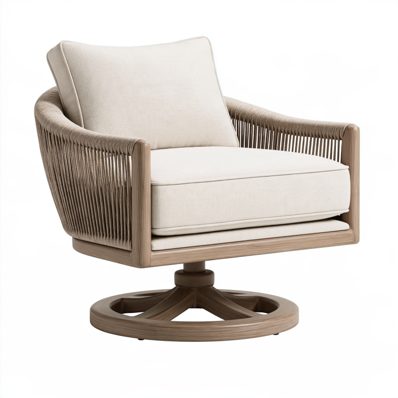 Drehsessel 82 x 82 x 84 cm Holz Beige Braun mit Kordelgeflecht und Polsterung