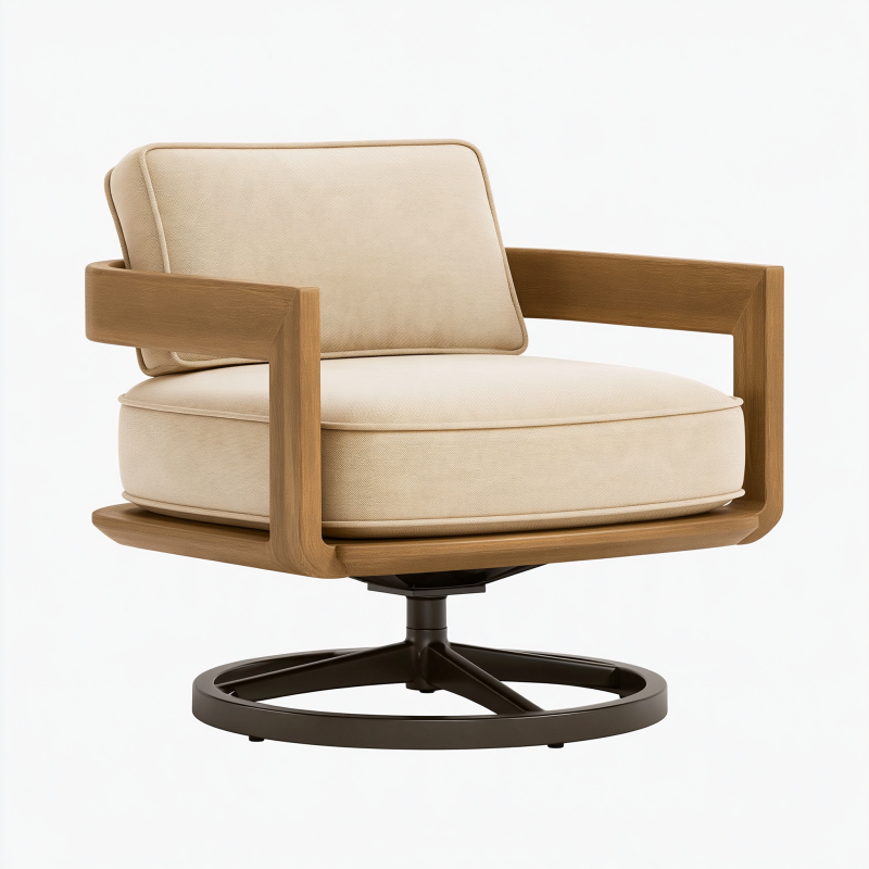 Drehsessel 82 x 76 x 82 cm mit Holzrahmen Stoffbezug Beige