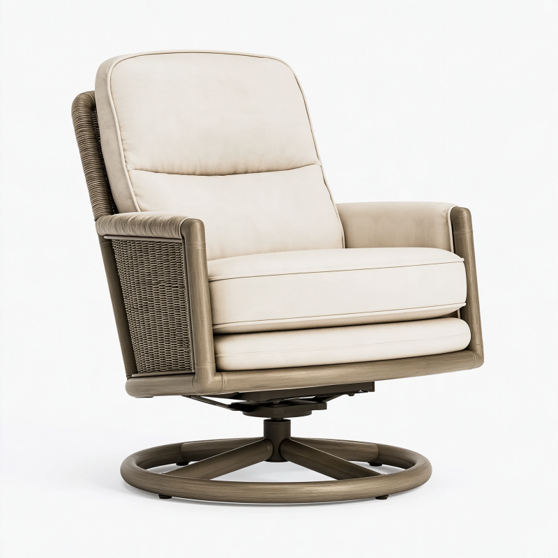 Drehsessel 85 x 90 x 100 cm Beige mit Textilpolsterung und Geflecht im Lounge-Stil