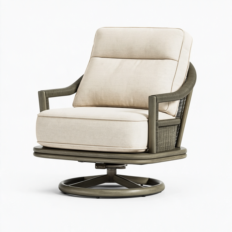 Drehsessel 82 x 88 x 92 cm aus Geflecht und Textil Beige Grau drehbar