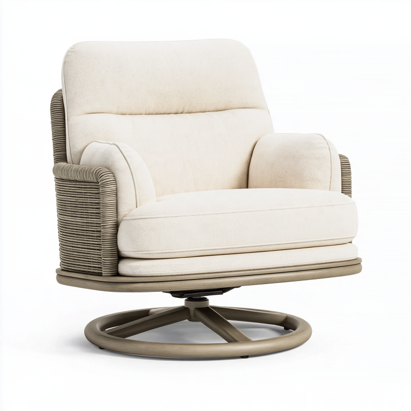 Drehsessel 92 x 88 x 98 cm in Creme Taupe mit Textilbezug und Flechtseiten