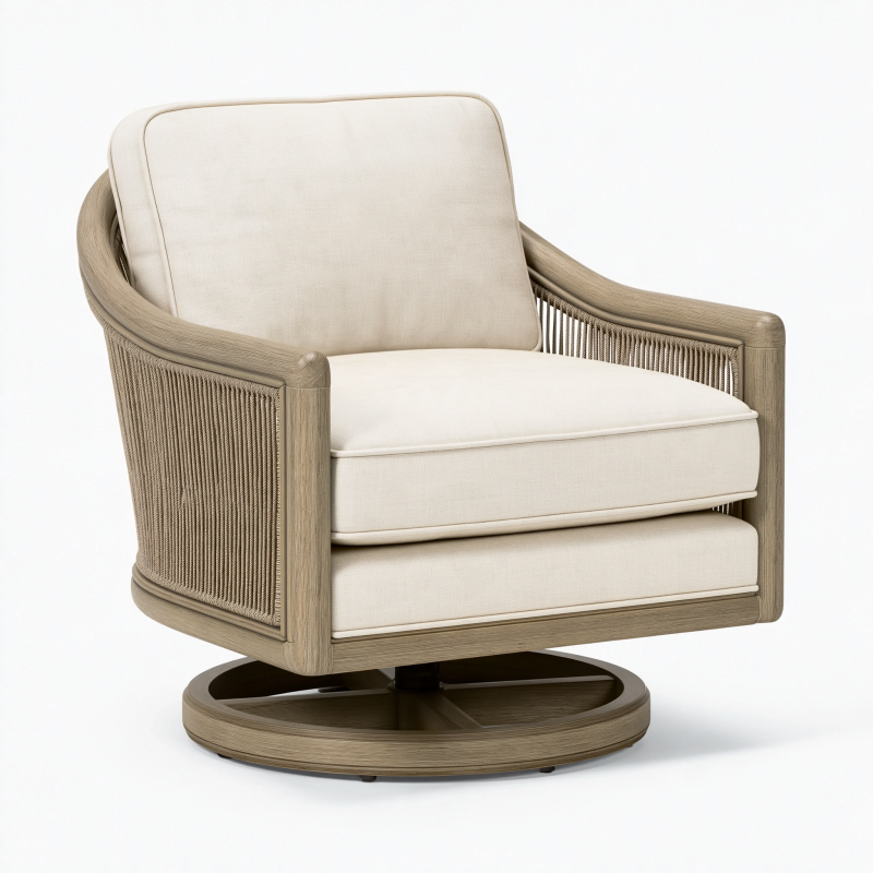 Drehsessel 85 x 85 x 82 cm in Beige mit Holzrahmen und Textilbezug