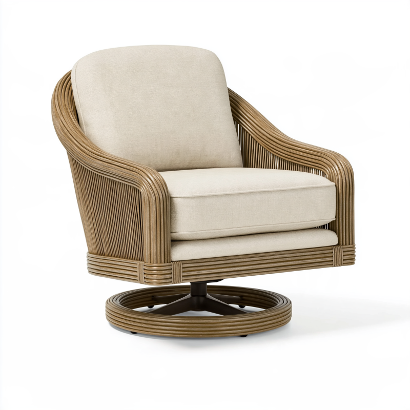 Drehsessel 85 x 88 x 92 cm Rattan Beige gepolstert für den Wohnbereich