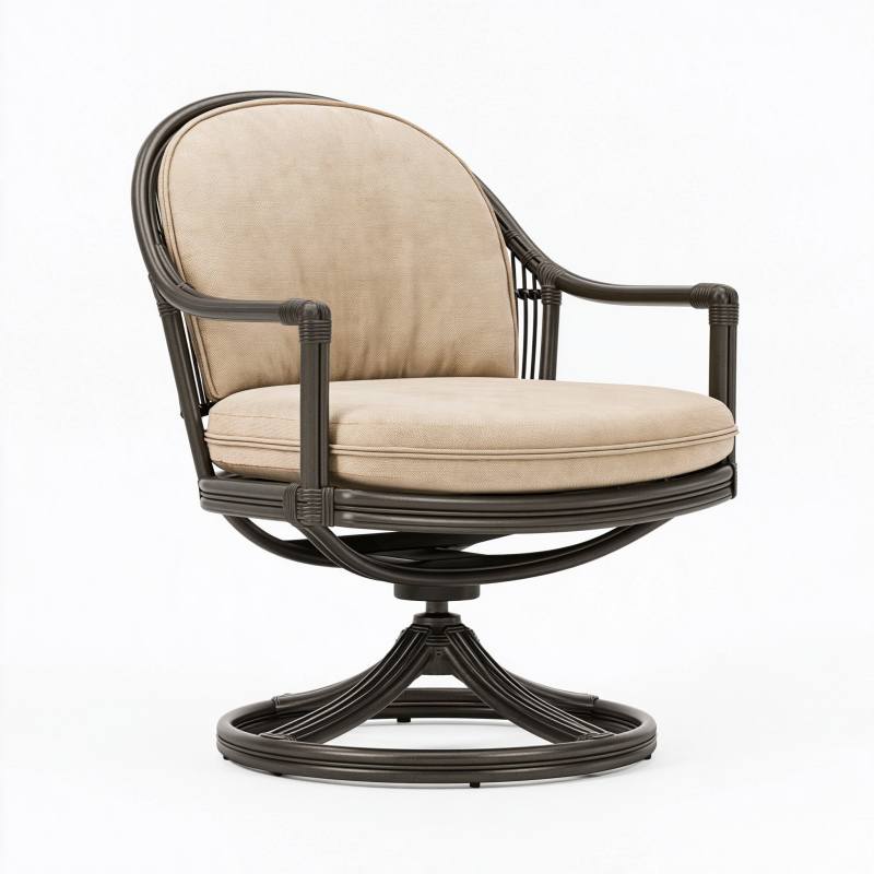 Drehsessel 80 x 75 x 90 cm aus Rattanoptik in Schwarz und Beige für Terrasse