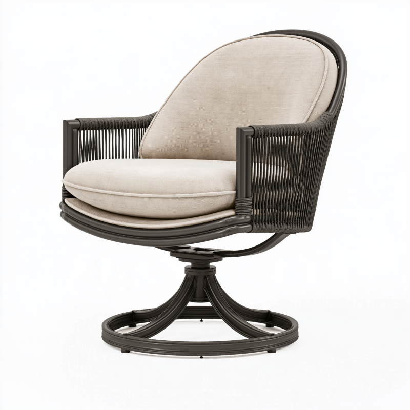 Drehbarer Loungesessel 82 x 78 x 92 cm Schwarz Beige Metall Geflecht für Außenbereiche