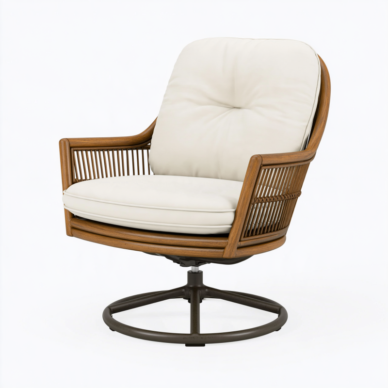 Drehsessel 80 x 85 x 95 cm aus Holz in Weiß Braun mit Drehgestell im Retro-Stil